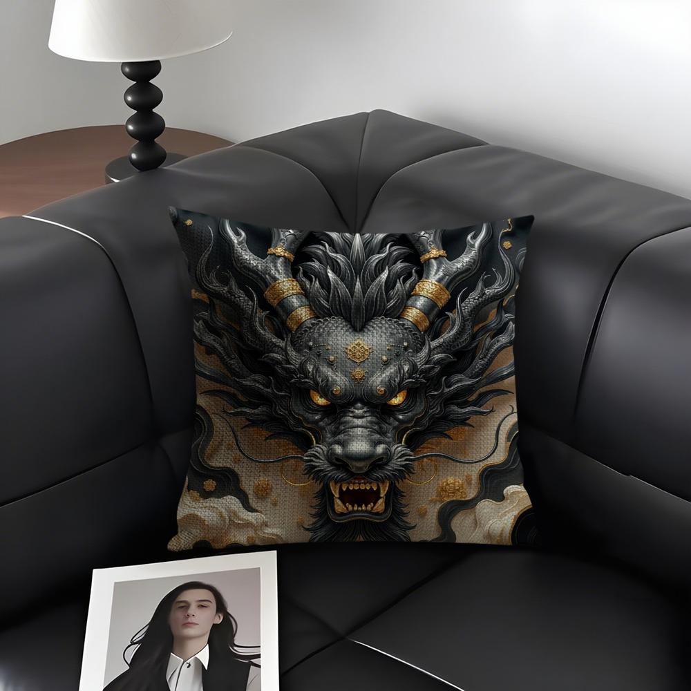 Famous Dragon Image Cool Cushion Cover Natural Linen Organic Fabric DoubleSided Printing Sofa Home Decor Gift Pillow Case