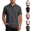 Men's Short Sleeve Polo Shirt with Zipper High Elasticity Ice Silk Knit Fabric Comfortable Stretch Waffle Texture Casual T-Shirt