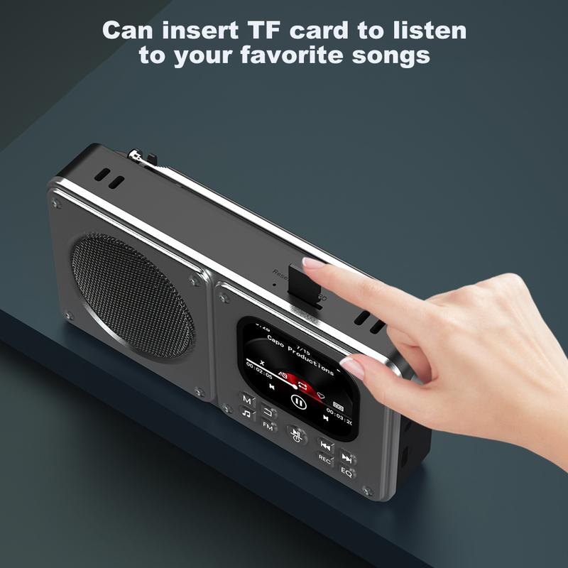 Radio FM portabil MP3 Difuzoare Bluetooth Wireless BT5.4 Cu ecran LCD Ceas Afișare versuri antenă Intrare AUX, card TF, video