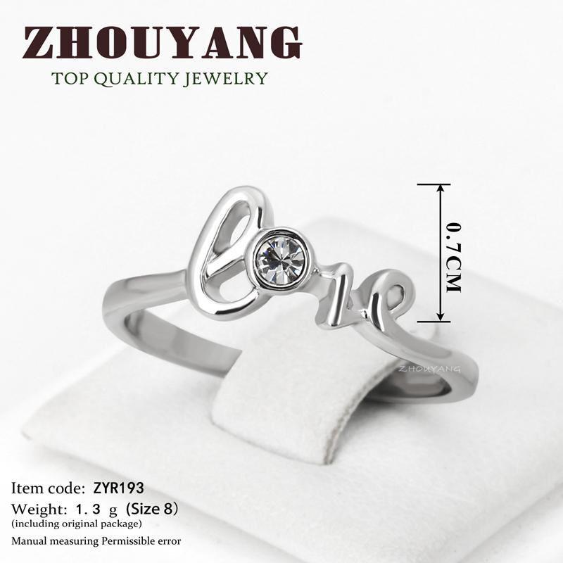 Crystal Love Ring For Women Top Quality Concise Silver Color Austrian Crystals Full Sizes Letter Rings Fashion Jewelry ZYR193