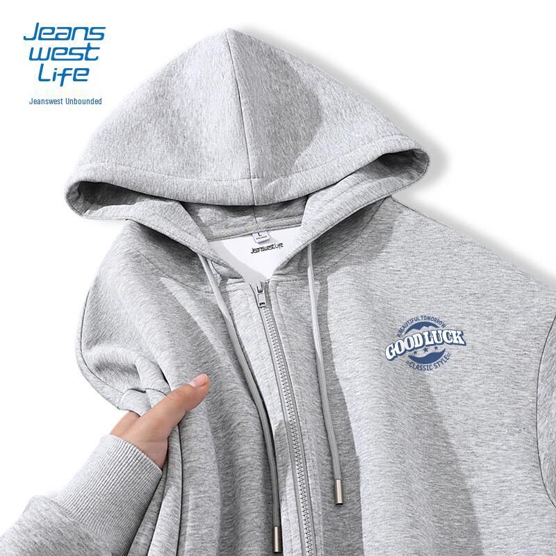 JEANSWEST LIFE Men's Spring Autumn Loose Hooded Letter Print Jacket