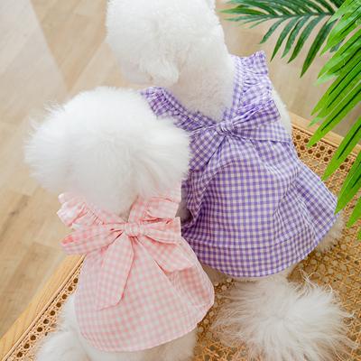 Sommer Hundekleidung Luxus Hunde Kleid Welpen Karorock mit Hosenträgern Haustier Weste Chihuahua Bichon Yorkie Hundekostüm Rosa Hunde Schleifenkleid