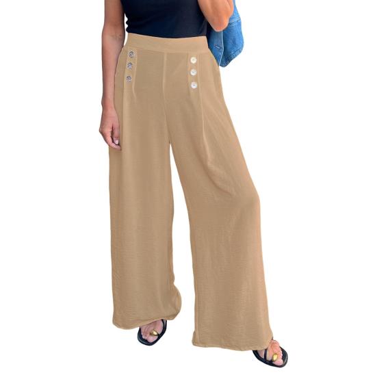 Women's Wide-Leg Pants High Waist Button Decorated Pants Casual Loose Fit Trousers
