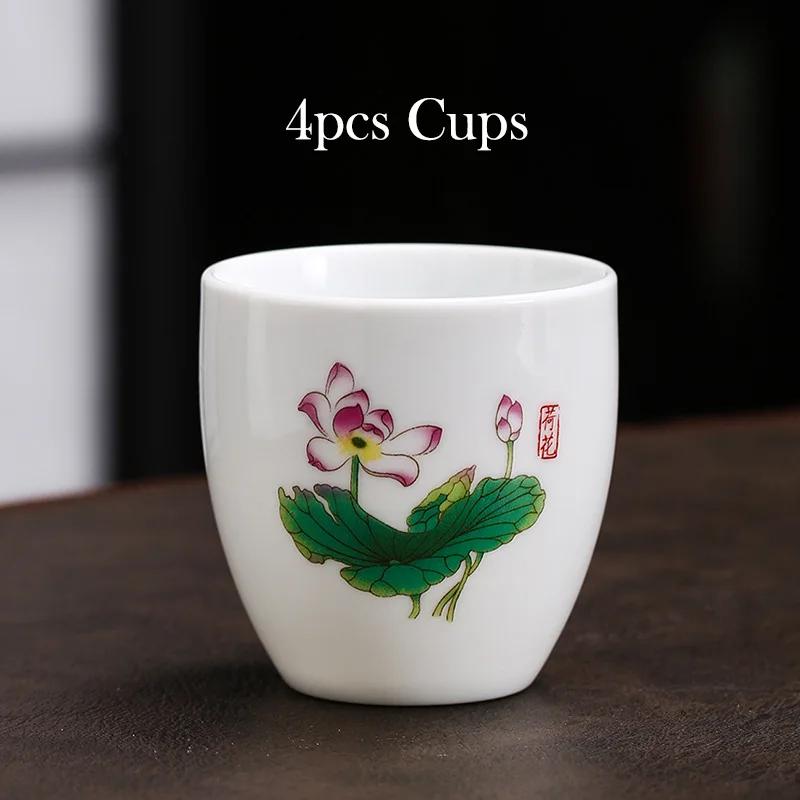 4pcs White Porcelain Teacup 145ml High-capacity Hand-Painted Ceramic Tea Bowl Travel Meditation Cup Chinese Tea Set