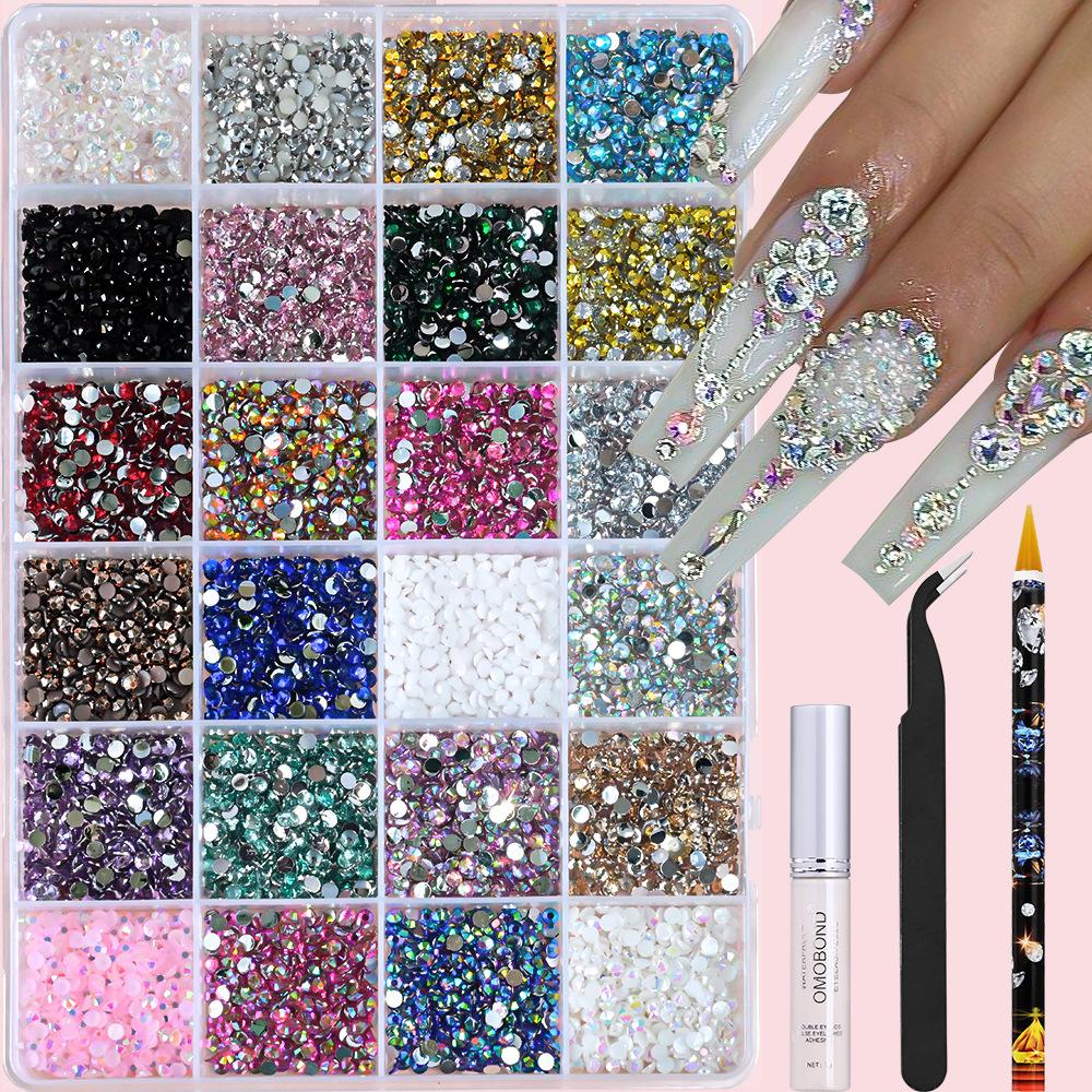 24 Grids Colorful Nail Rhinestones 3D Glitter Nail Art Luxurious Nail Decorations for Nail Art & Face Stickers DIY