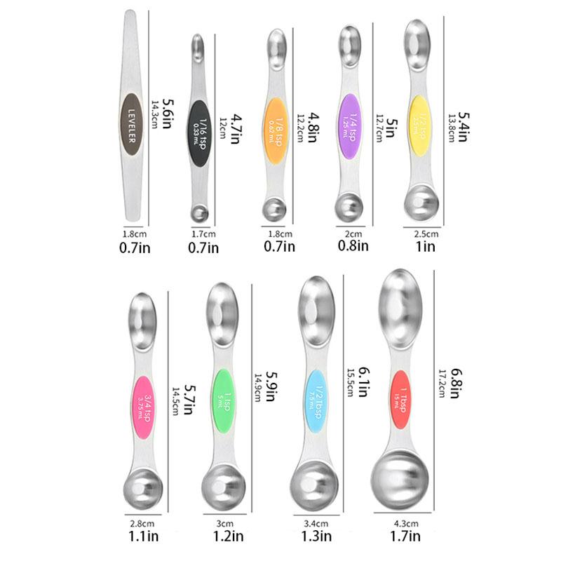 9-piece Magnetic Double-ended Stainless Steel Measuring Spoon with Scale-seasoning Spoon Coffee Measuring Spoon Baking Tools