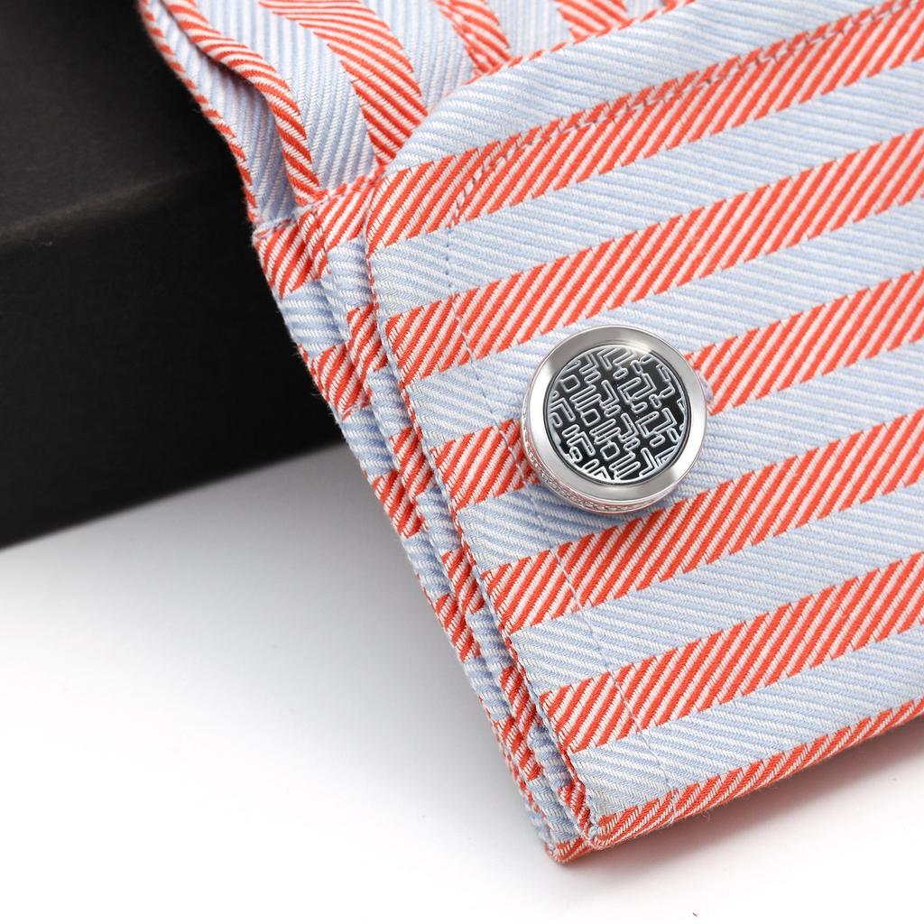 Blue Striped Round Silver Cufflinks for Men - New Arrival