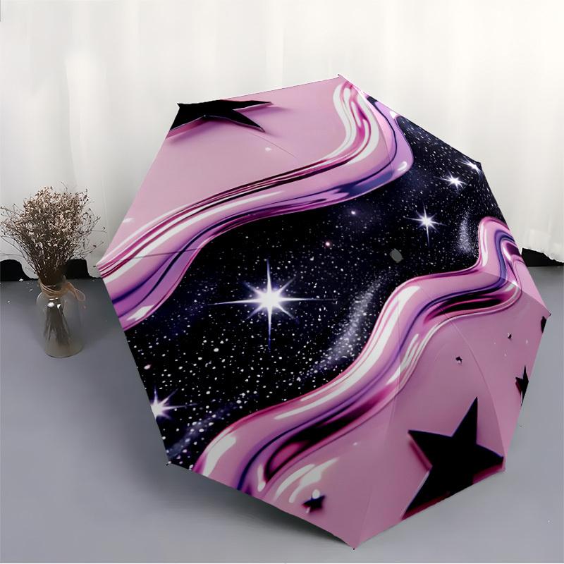 1pc Galaxy Waves Automatic Folding Umbrella, 8-Rib Durable Iron Frame, Compact Travel Umbrella for Women & Men 012