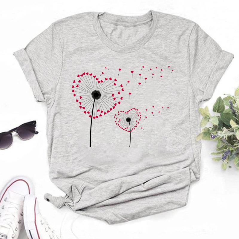 New Dandelion Printed Women T Shirt Cartoon Graphic Printed Black Ladies T-shirt Casual Woman Shirt Funny Tees Shirts