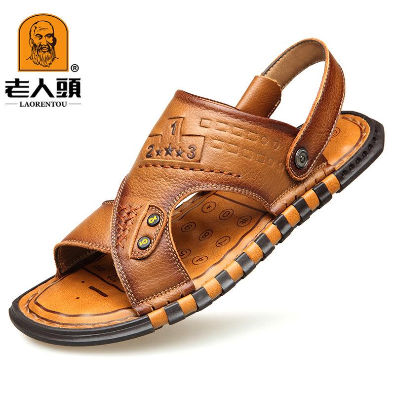 

Летние мужские повседневные сандалии из коровьей кожи, пляжные туфли-слипоны, дышащие, с открытым носком, мужская обувь, из первых рук, коричневые 44 хаки