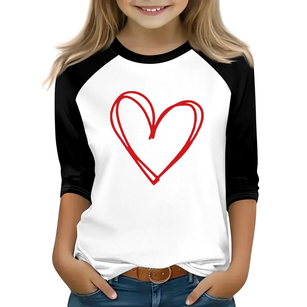 Toppar för unga flickor 4-16 år Rund hals 3/4 ärm T-shirts Trendiga toppar Outfit T-shirts