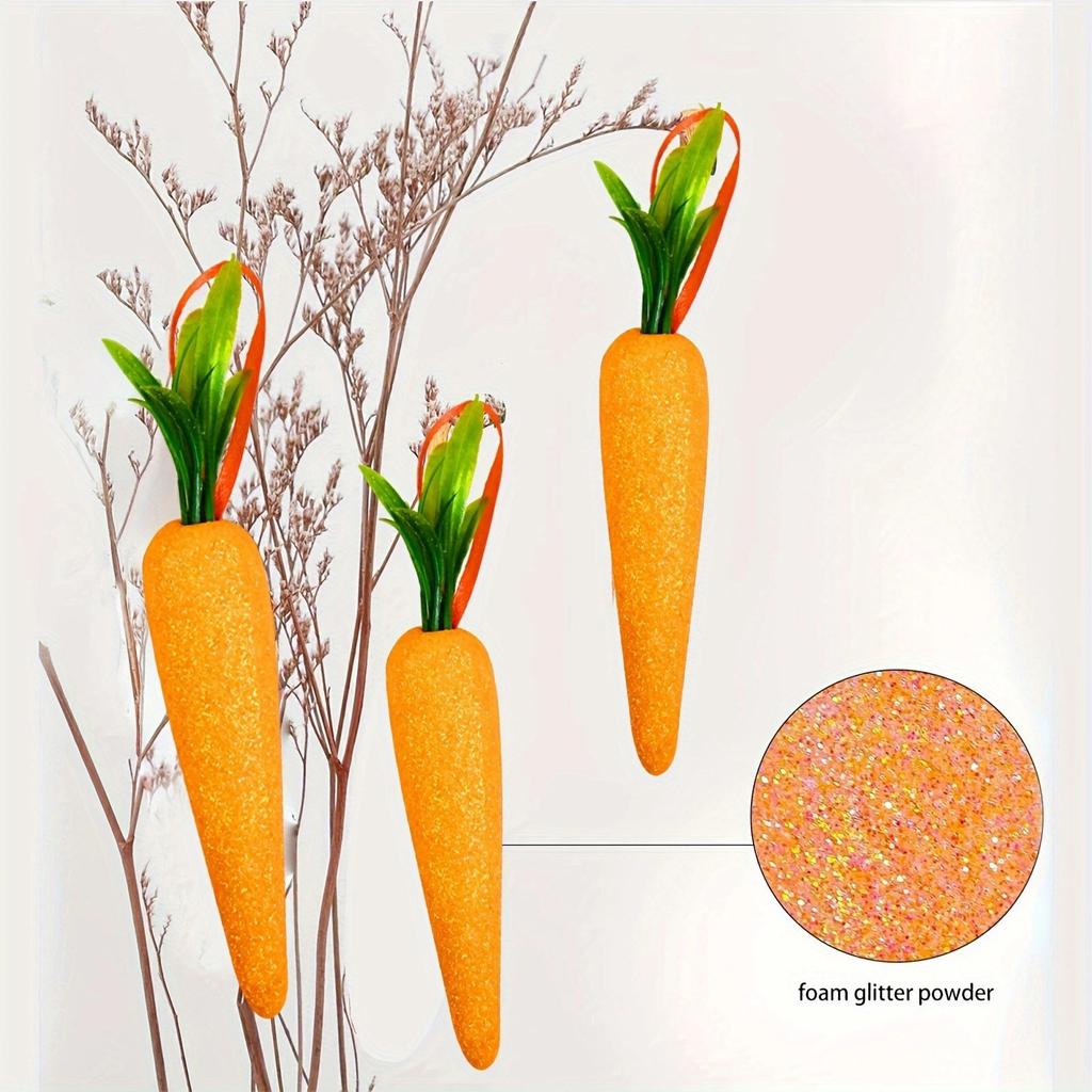 Easter Carrot Hanging Ornaments-12PCS Artificial Spring Fall Foam Glitter Powder Carrot,Realistic Thanksgiving Carrots Hanging Pendant For Tree