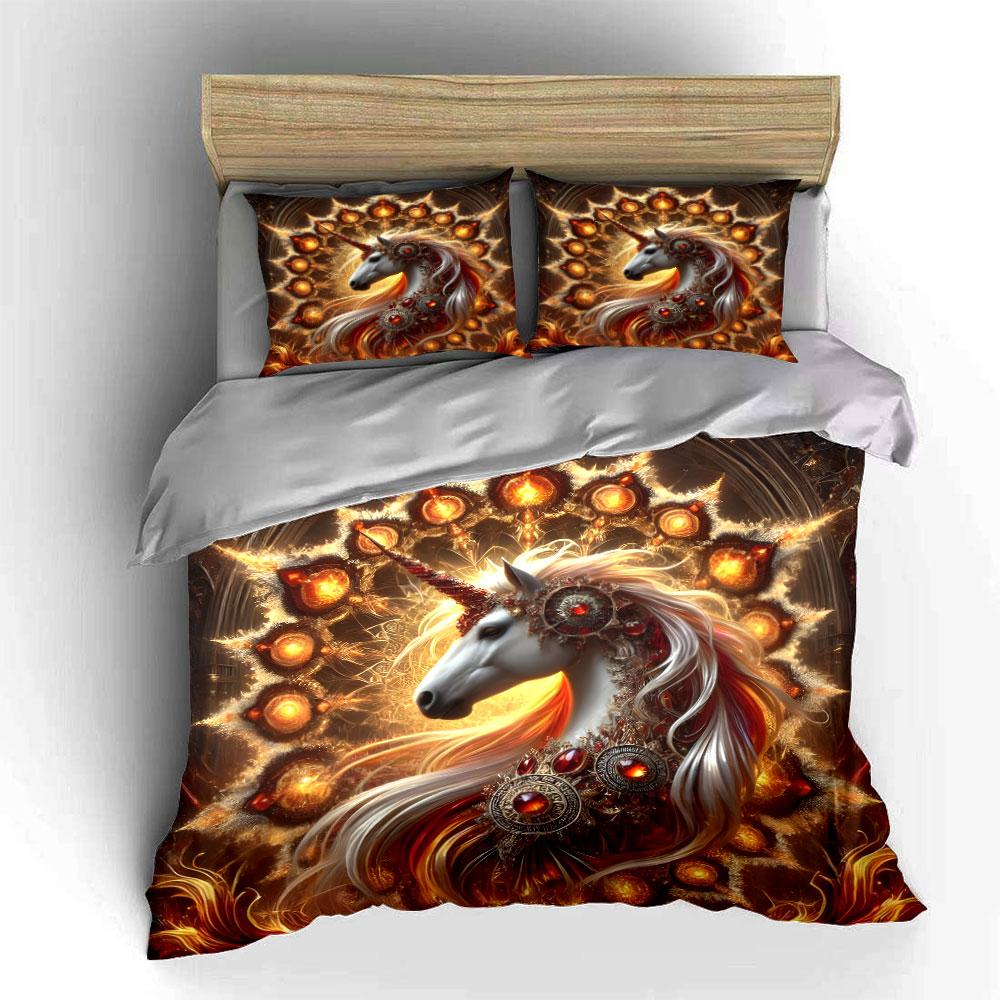 Mystical Unicorn Fantasy Artwork Trio  Kid'S And Adults' Bedroom Decor, Exquisite Three-Piece Bedding Set Gift