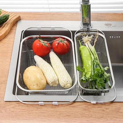 Edelstahl Einziehbarer Abtropfkorb Haushalt Gemüsewaschkorb Obst Gemüse Filterkorb Küchenspüle Abtropfgestelle
