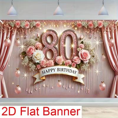 2D Flaches Banner Geburtstag Hintergrund 80. Roségold für Elegante Themenparty Fotos