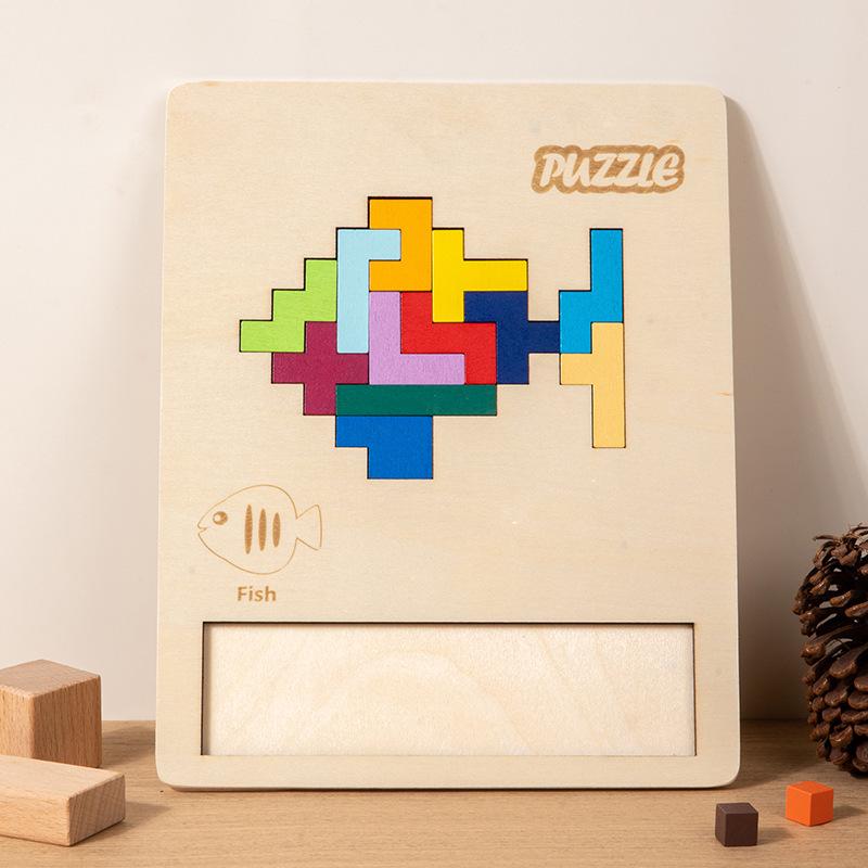 Children s Educational Wooden Tetris Puzzle Blocks for Early Intellectual Development