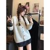Autumn and winter new high-end women's embroidered cardigan sweater women's loose lazy wind long-sleeved crew neck women's knitted sweater
