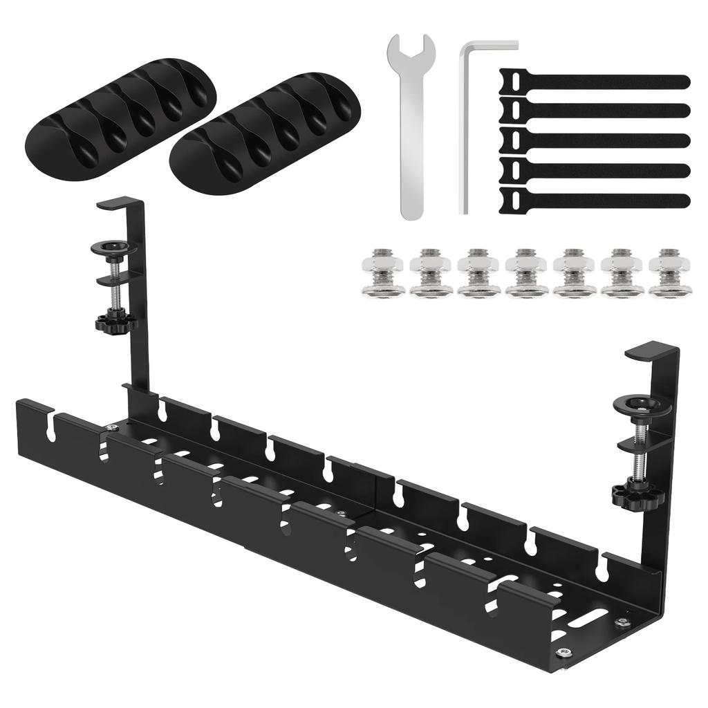 Under Table Storage Rack Adjustable Metal Cable Management Tray Home Office Desk Wire Organizer No Punching Strip Cord Holder