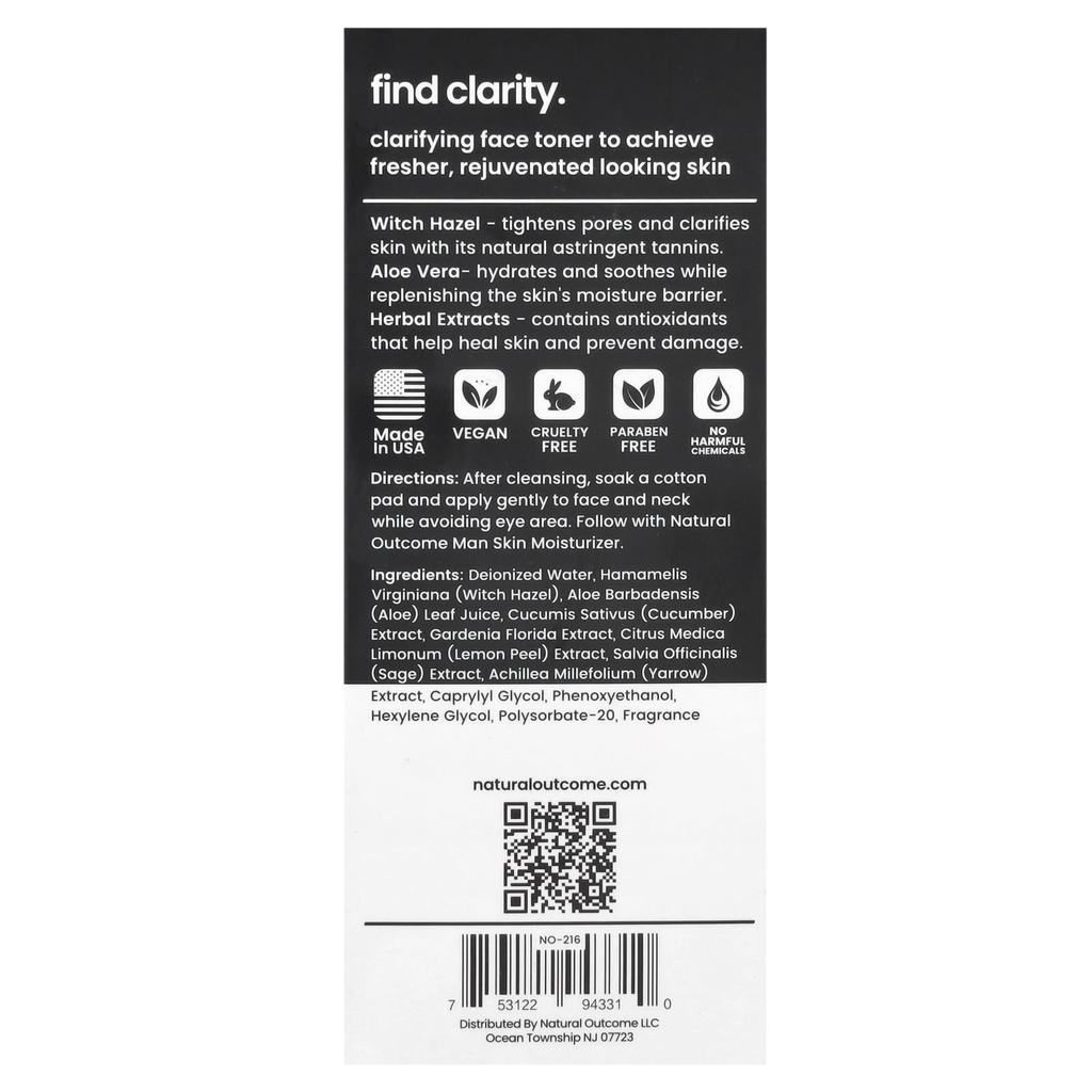 Manskin, Find Clarity Toner, 236Ml(8Oz)