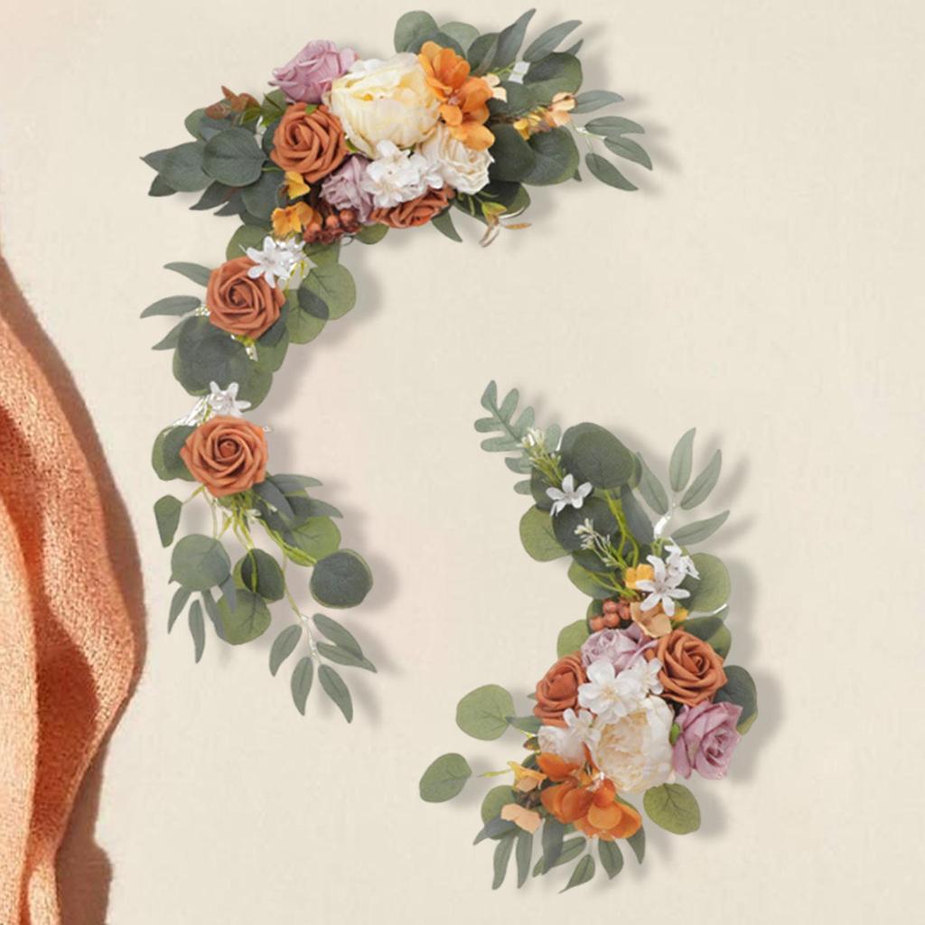2x Wedding Arch Flowers Decoration Green Leaves Boho Arch Floral Arrangement Artificial Rose for Wall Party Reception Window