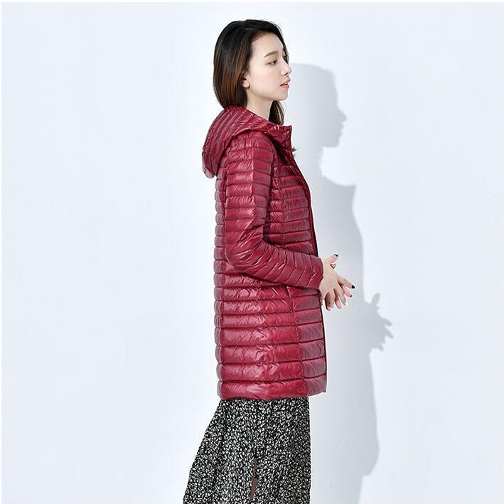 Down jacket women's winter medium and long light and thin white duck down warm and thin fashion slim jacket