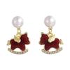 Rhinestone Zircon Horse Earrings Red Rocking Horse Earrings Cute Animal Earrings  Women Jewelry