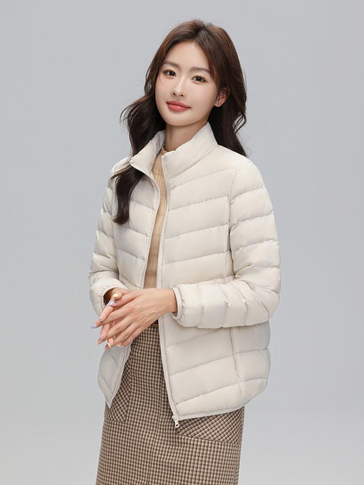 2024 Women's Slim Fit Lightweight Down Jacket - Autumn/Winter, Short, 90% White Duck Down, Stand Collar, Korean Style, Plus Size Available.