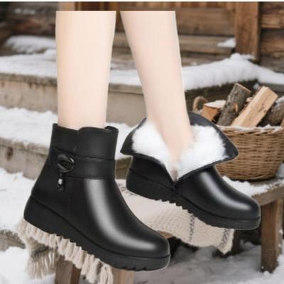 Herbst Winter Mama Warme Baumwolle Weiche Schuhe Damen Fleece Seitenreißverschluss Dicke Sohle Kurze Stiefel Freizeit Runde Spitze Ballerinas Stiefel