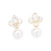 Niche light luxury stone earrings, fashionable and simple diamond-encrusted flower earrings, French gentle pearl ear clips, new popular models