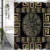Vintage Black And Gold Greek Return Meander Shower Curtain, Bathroom Decorative Shower Curtain, Waterproof Shower Curtain With H