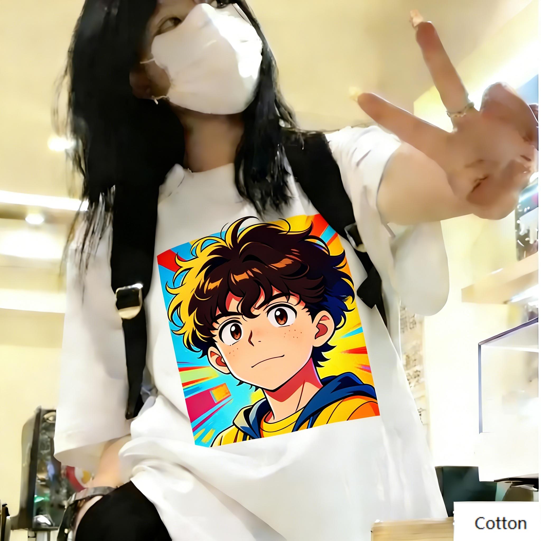 

Streetwear Unisex Cotton TShirt Featuring Edgy Retro Anime Boy Design Pop Art Style Top for Trendy Individuals M