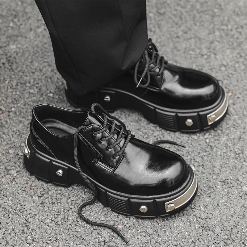 Platform Derby shoes men's niche iron head high-end casual leather shoes British heightening big head shoes 2989-J