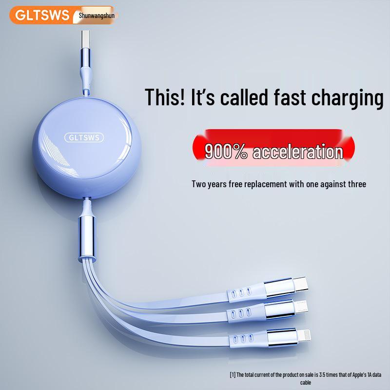 Shun Wang 120W Retractable 3-in-1 Fast Charging Cable for Apple & Huawei Phones