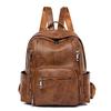 Ladies Vintage Soft Leather Large Capacity Backpack Multi-pocket Leather Student Backpack Travel Rucksack KTY