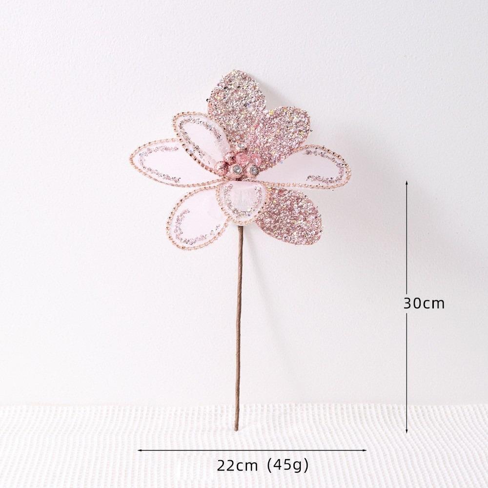 Glitter Artificial Poinsettia Flower Pink Sequins Flower  Christmas Decoration