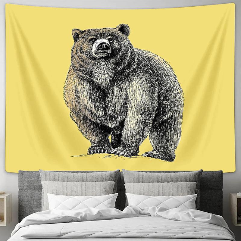 Rustic Bear Tapestry Mountain Forest Animal Wall Hanging Nature Home Decor Vintage Wildlife Tapestry Room Divider Aesthetic Dorm
