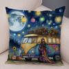 Happy Campers Pillow Case Double Print Decor Cartoon House Travel Car Cushion Cover for Sofa Home Soft Plush Pillowcase