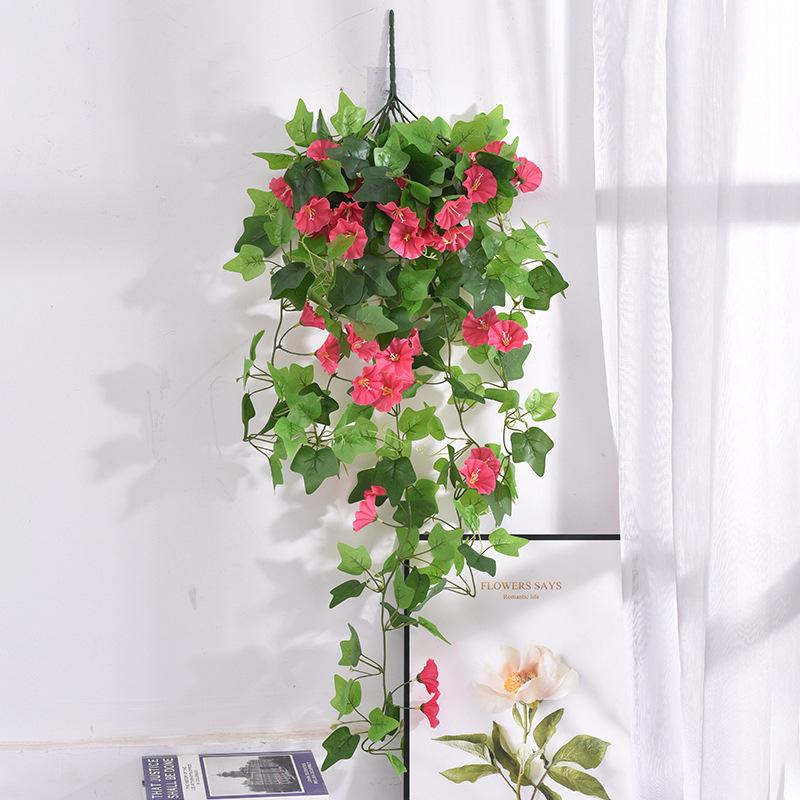 Artificial Morning Glory Wall Hanging Decoration - Green Plant Basket for Living Room
