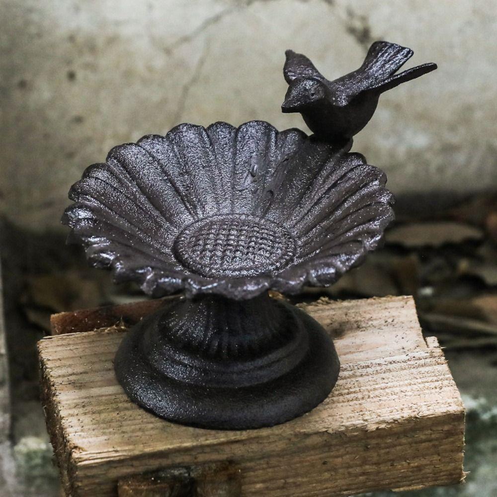 Retro Petal Bird Feeder Basin Cast Iron Bird Food Dispenser Art Statue  Bird Raising Tool