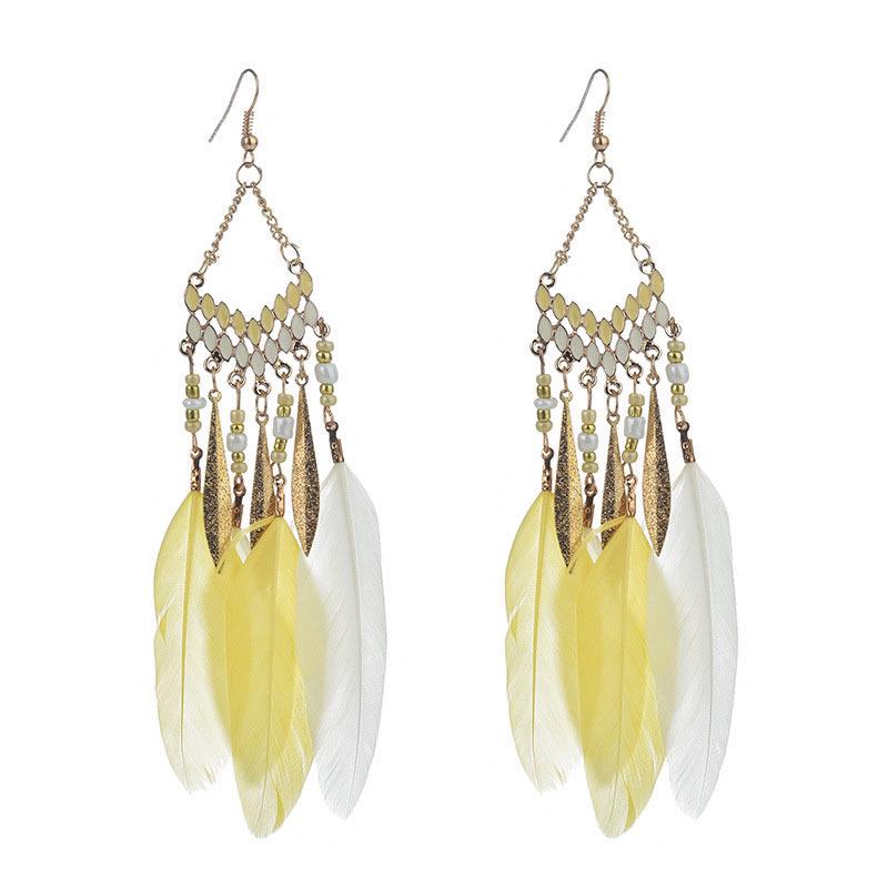 Bohemian Long Tassel Feather Earrings - Trendy Douyin-Inspired Design for Women