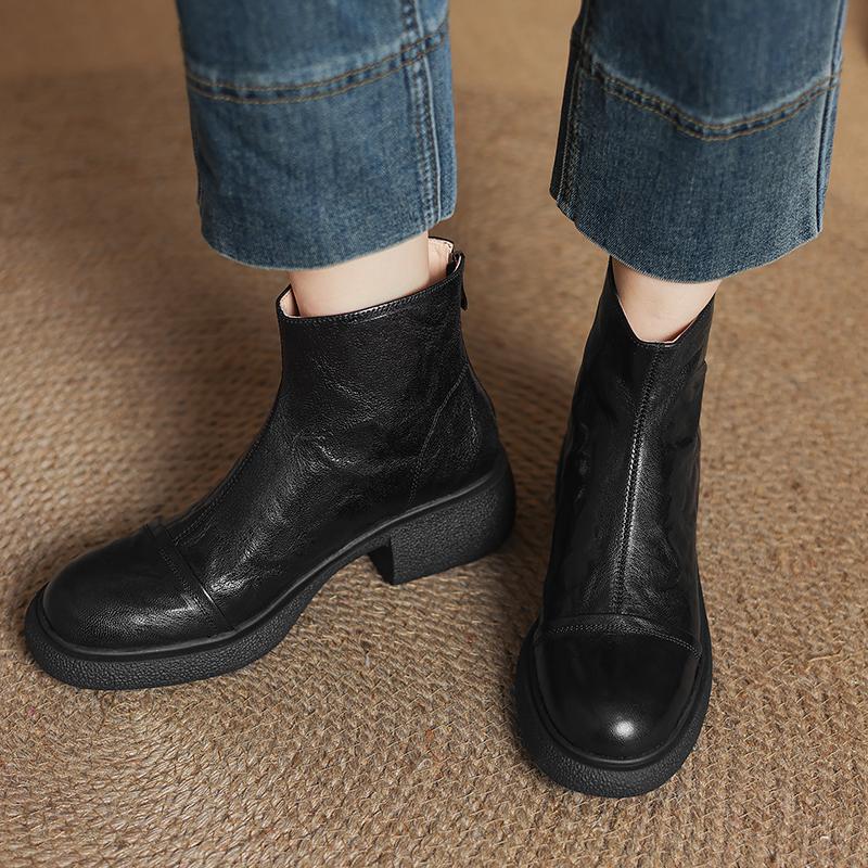 Fashion 2024 Winter Women Boots SheepSkin Women Shoes Round Toe Chunky Heel Short Boots Genuine Leather Ladies Thick Velvet Snow Boots