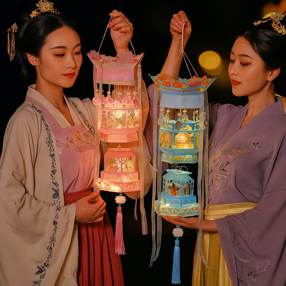 

3D Ancient Style Handheld Lantern Paper Children DIY Lantern Material Bag Craft Toys Style2