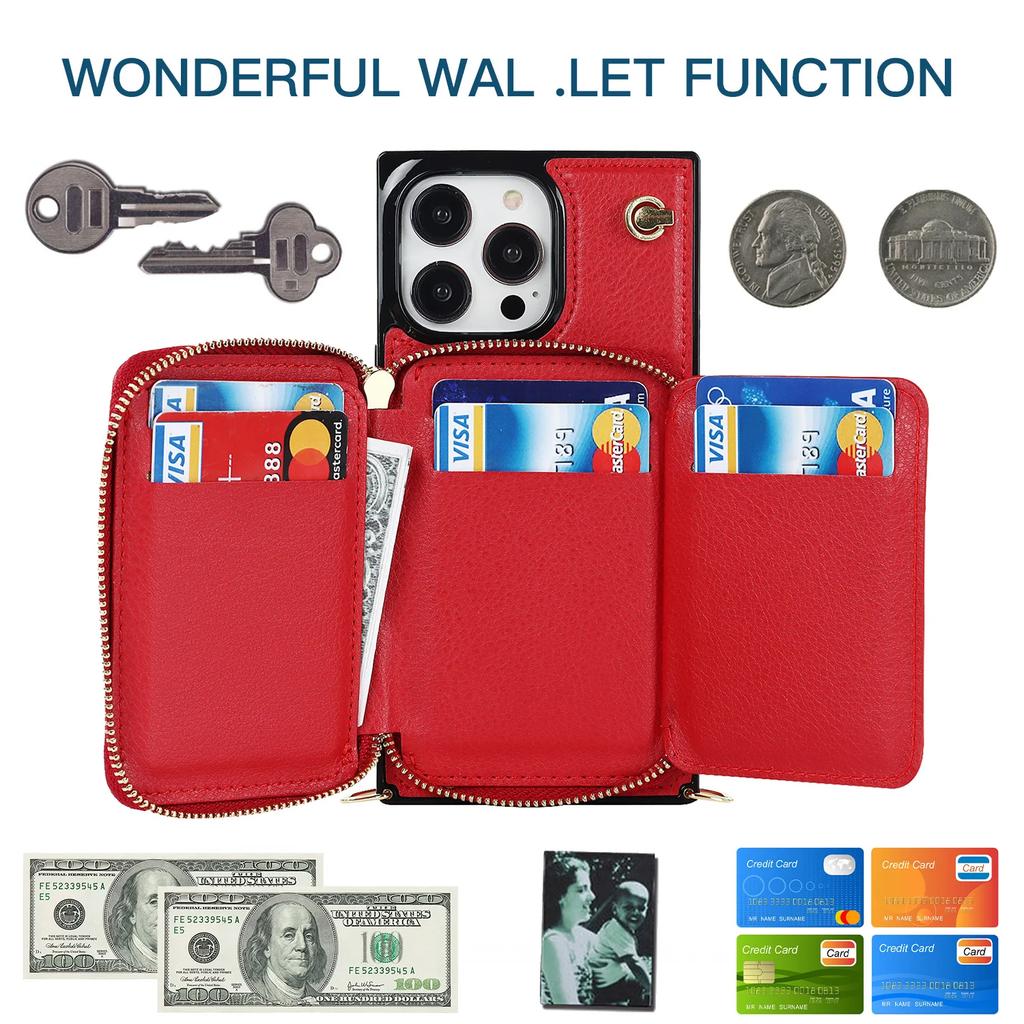 Zipper Purse Bag Card Holder Leather Flip Case For iPhone 14 15 16 Pro Max 12 13 X XS XR 7 8 Plus SE2022 Wallet RFID Stand Cover