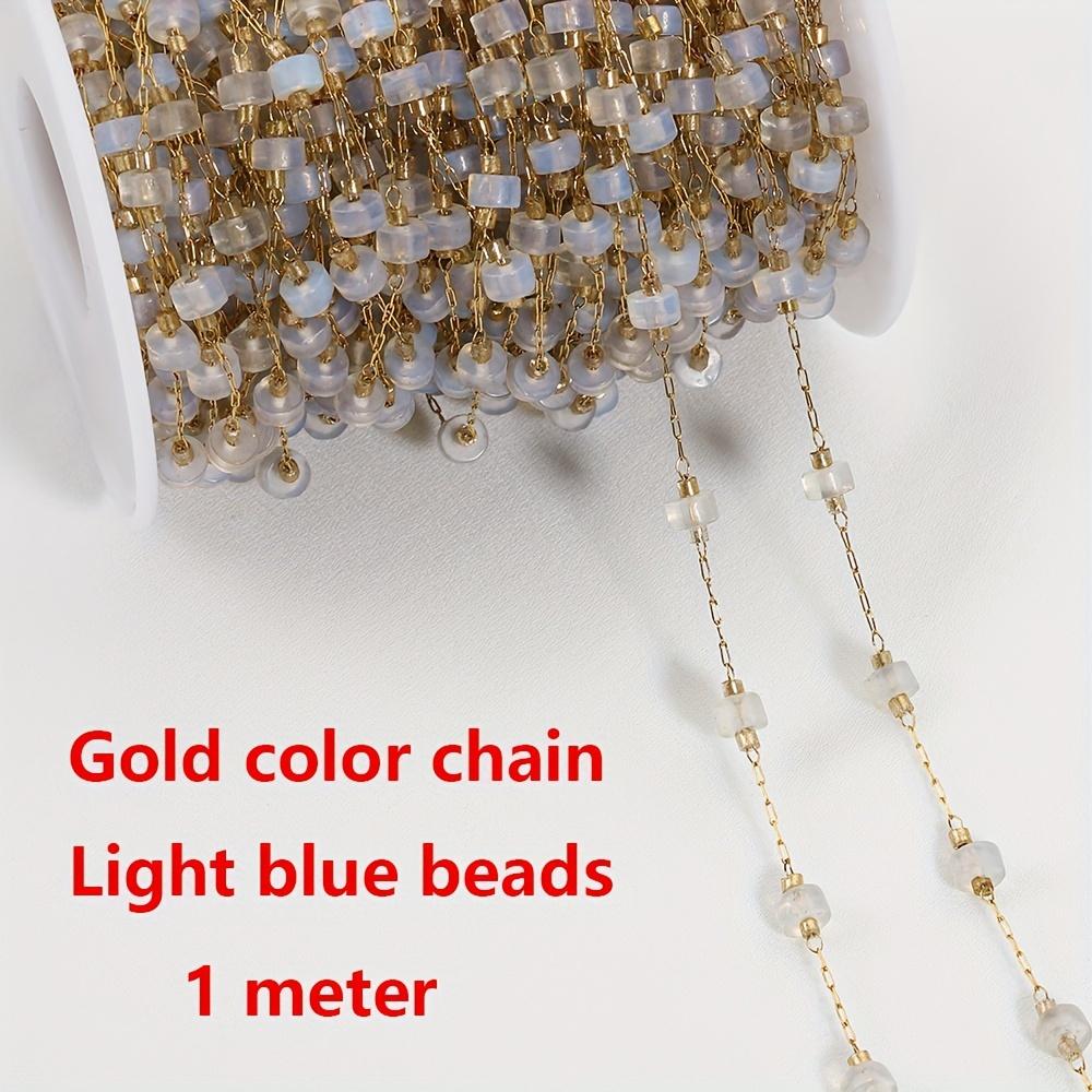 1Meter Crystal Stone Beads Chains Stainless Steel PVD Plated Beaded Chain for DIY Jewelry Making Components Bracelets Necklaces
