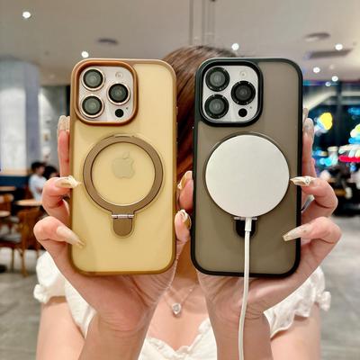 Matte Farbe Kameraschutz Magnetische Lade Bumper Handyhülle mit 360 Ständer für iPhone 17 16 PM 15 Plus 14 13 12 11 Pro Max Transparente Hülle