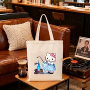 

Новая бежевая сумка через плечо с принтом Hello Kitty, холщовая, простая, с рисунком Куроми, большая вместимость, сумки для покупок, портативная, для кемпинга