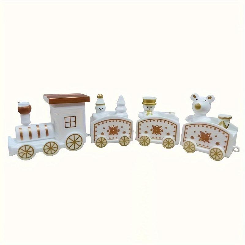 Christmas Mini Train With Snowman Bear Figurines Snowflake Patterns For Holiday Table Decor Xmas Gifts