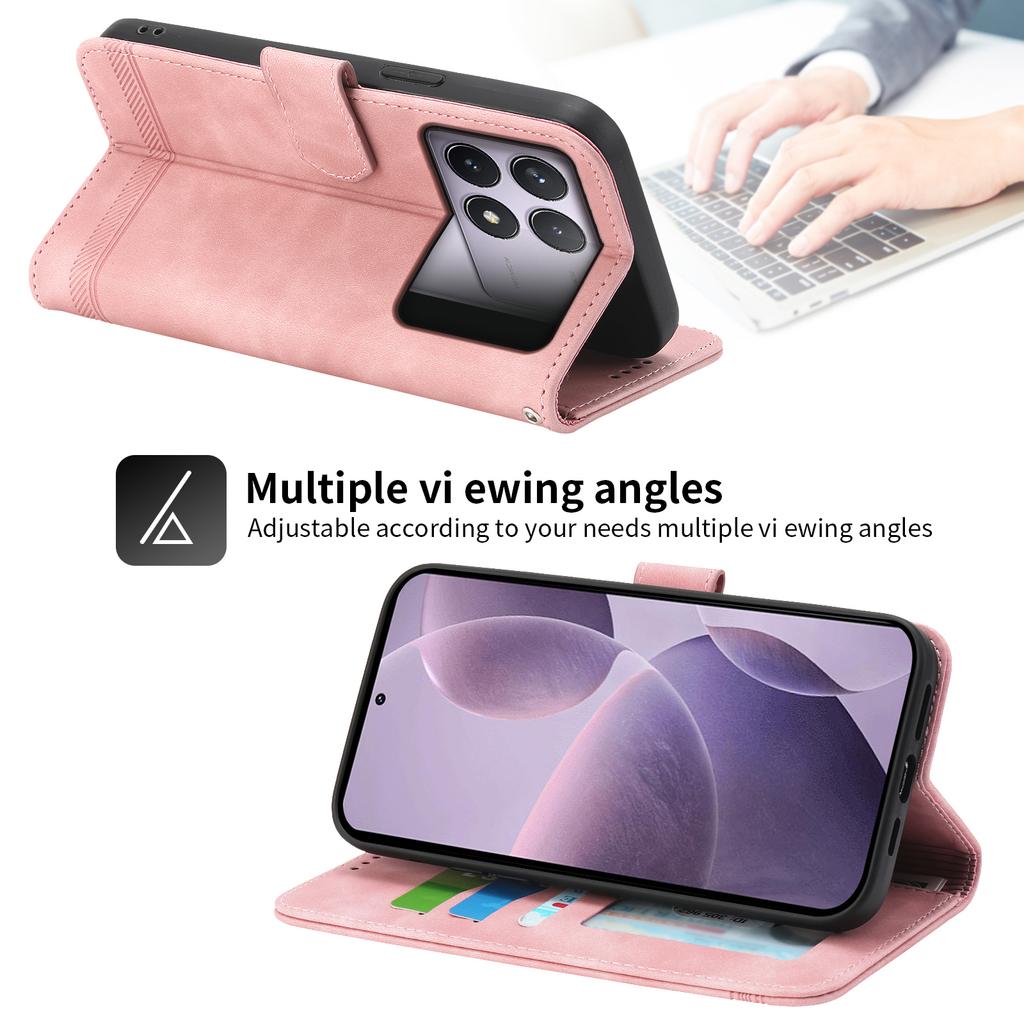 DIERFENG DF-03 For Xiaomi Poco F6 Pro 5G/Redmi K70 5G/K70 Pro 5G Wallet Phone Case Leather Cover Lines Imprinted