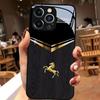 Black Gold Horse Pattern Tempered Glass Black Phone Case For iPhone 17 16 15 14 13 12 11 Pro Max 17 Air 7 8 Plus XR XS X Cover