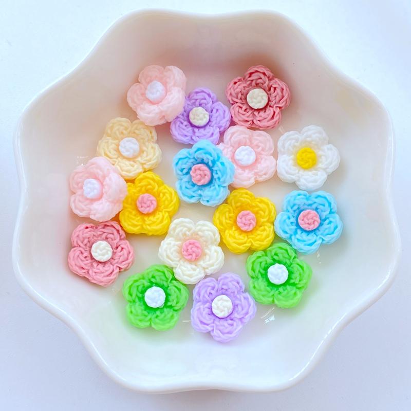 50Pcs New Cute Mini 12mm Simulated Yarn Flower Flat Back Fit Phone Manicure Deco Anicure Embellishments For Hair Bows Accessorie